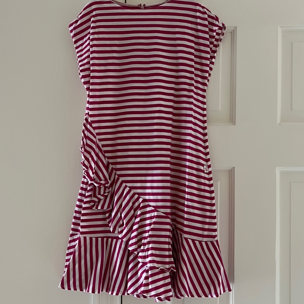 Il Gufo Pink and White Striped Ruffle Dress